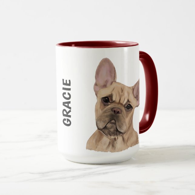 Fransk Bulldog Watercolor Personlig mugg (Framsida höger)