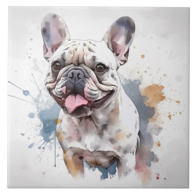 Fransk Bulldog Watercolor Pet Kakelplatta (Framsidan)