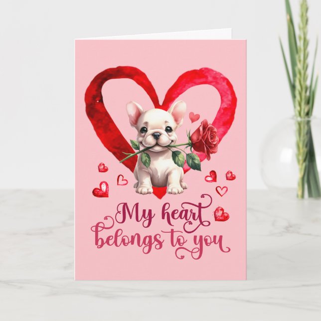 Fransk Bulldog Watercolor Valentines day-kort Helgkort (Framsida)