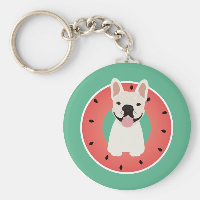 Fransk Bulldog Watermelon Fruit Nyckelring (Framsidan)