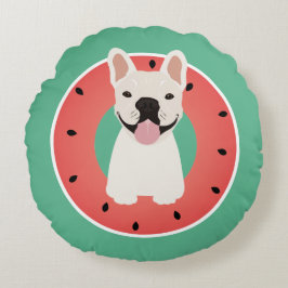 Fransk Bulldog Watermelon Fruit Rund Kudde