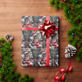 Fransk Bulldog Wearing a Santa Hat Presentpapper