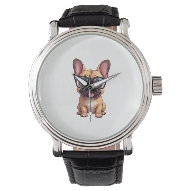 Fransk Bulldog Wearing Glass Armbandsur (Framsida)