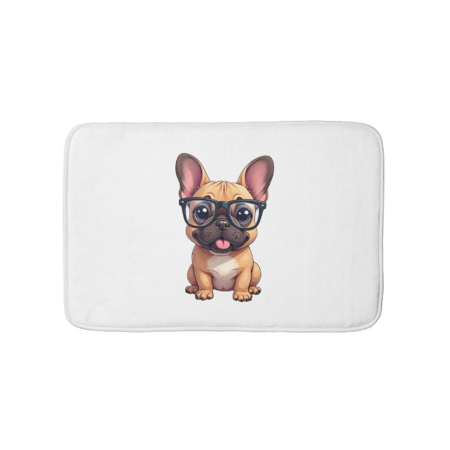 Fransk Bulldog Wearing Glass Badrumsmatta (Framsidan)