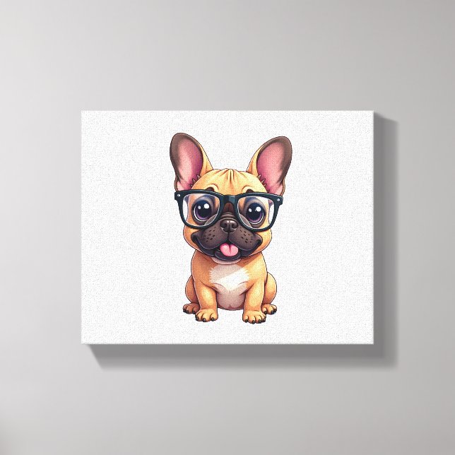 Fransk Bulldog Wearing Glass Canvastryck (Framsida)