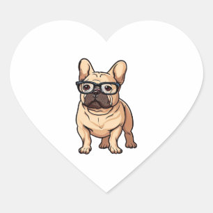 Fransk Bulldog Wearing Glass Hjärtformat Klistermärke