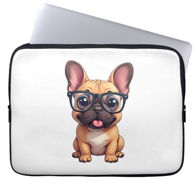 Fransk Bulldog Wearing Glass Laptop Fodral (Framsidan)