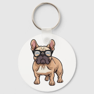 Fransk Bulldog Wearing Glass Nyckelring