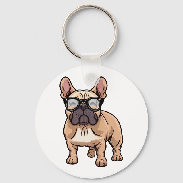 Fransk Bulldog Wearing Glass Nyckelring (Framsida)