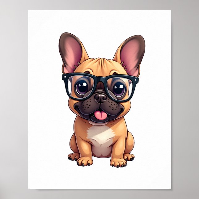 Fransk Bulldog Wearing Glass Poster (Framsidan)