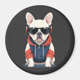 Fransk Bulldog Wearing Hoodie Funny Coola Music Magnet