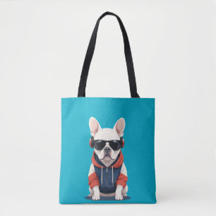 Fransk Bulldog Wearing Hoodie Funny Coola Music Tygkasse
