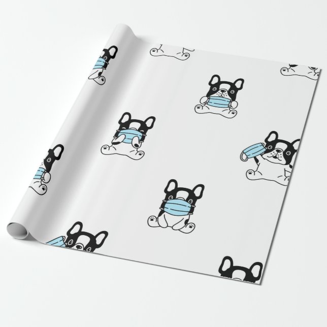 FRANSK BULLDOG WEARING MASK Wrapping Papprare Presentpapper (Utrullad)
