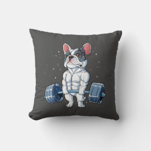 Fransk Bulldog Weightlift Funny Deadlift Gym Kudde