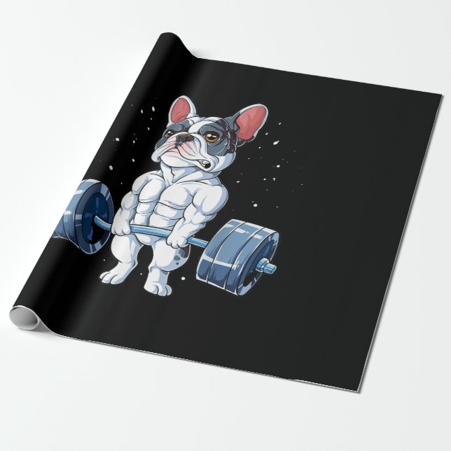 Fransk Bulldog Weightlift Funny Deadlift Gym Presentpapper (Utrullad)