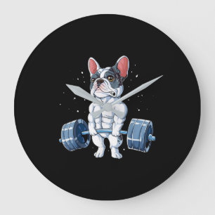 Fransk Bulldog Weightlift Funny Deadlift Gym Stor Klocka