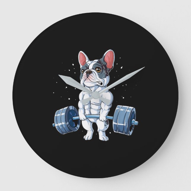 Fransk Bulldog Weightlift Funny Deadlift Gym Stor Klocka (Framsida)