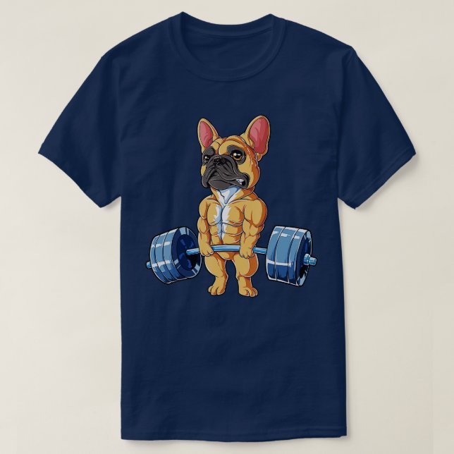 Fransk Bulldog Weightlyftning Fawn Deadlift Fitnes T Shirt (Design framsida)