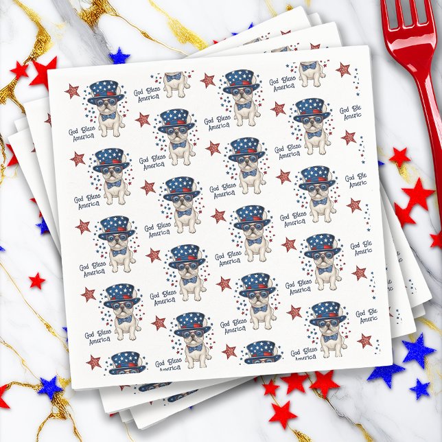 Fransk Bulldog Whimsical Patriotic Rött vitt blått Pappersservett (French Bulldog Whimsical Patriotic Red White Blue Napkins)
