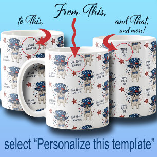 Fransk Bulldog Whimsical Rött vitt blått Patriotic Kaffemugg