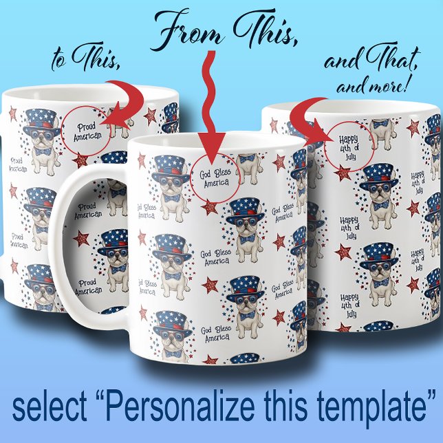 Fransk Bulldog Whimsical Rött vitt blått Patriotic Kaffemugg (French Bulldog Whimsical Red White Blue Patriotic Coffee Mug)
