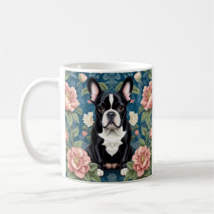 Fransk Bulldog William Morris Inspired Blommigt Kaffemugg