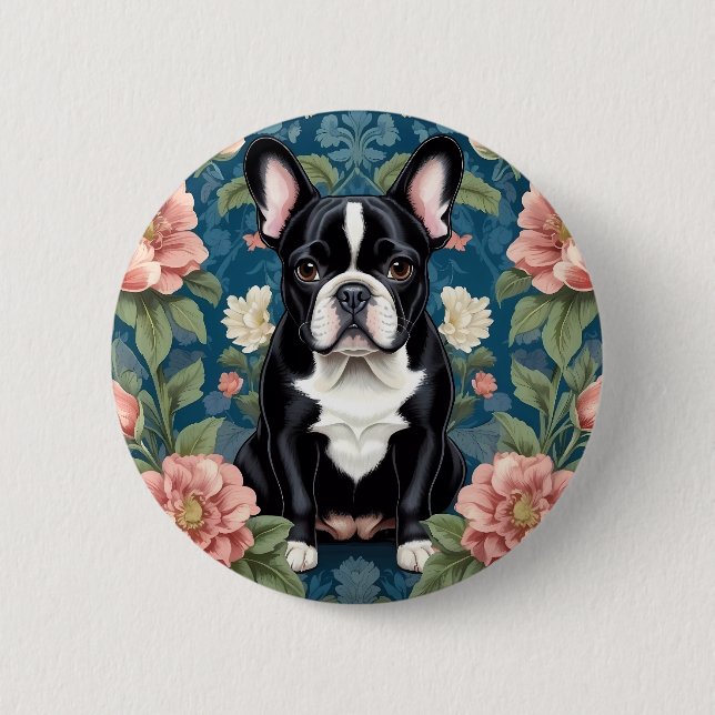 Fransk Bulldog William Morris Inspired Blommigt Knapp (Framsida)