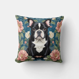 Fransk Bulldog William Morris Inspired Blommigt Kudde