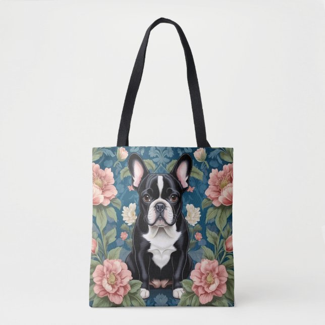 Fransk Bulldog William Morris Inspired Blommigt Tygkasse (Framsida)