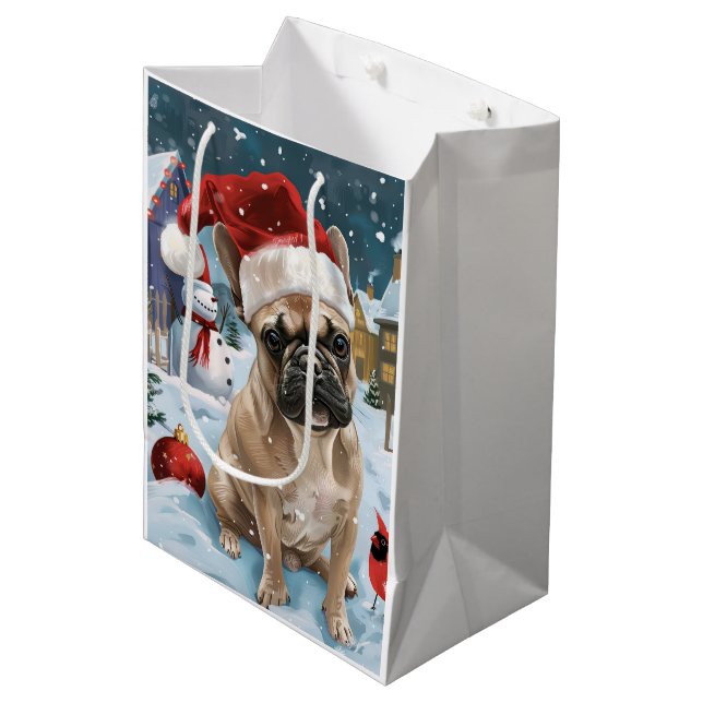 Fransk Bulldog Winter Wonderland jul Joy (Framsidan Vinklad)