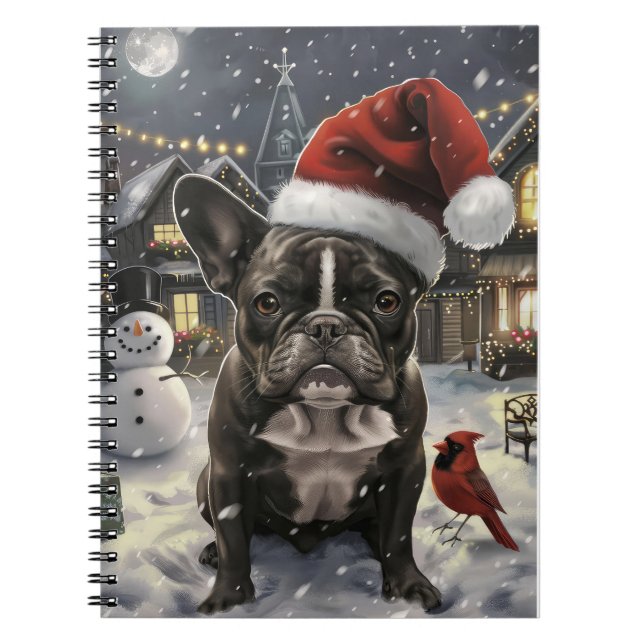 Fransk Bulldog Winter Wonderland jul Joy Anteckningsbok (Framsidan)