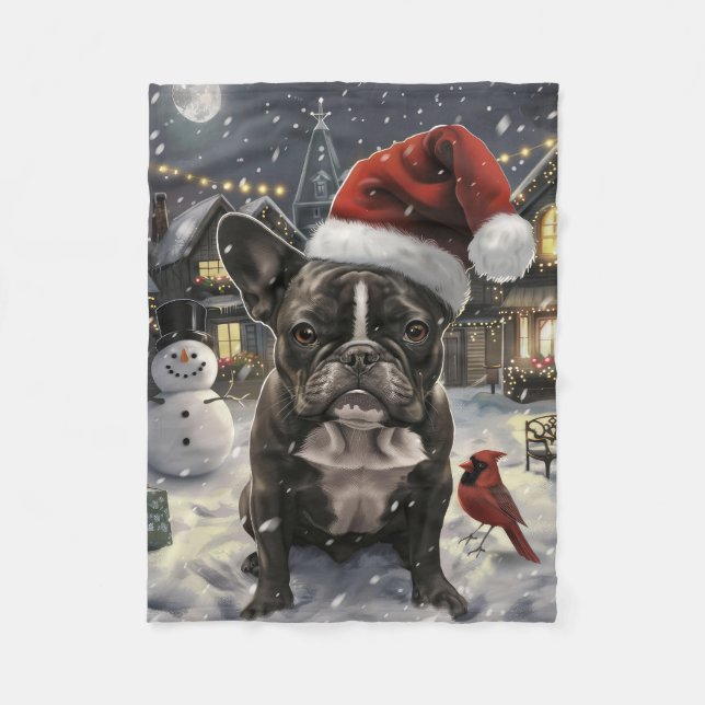 Fransk Bulldog Winter Wonderland jul Joy Fleecefilt (Framsidan)