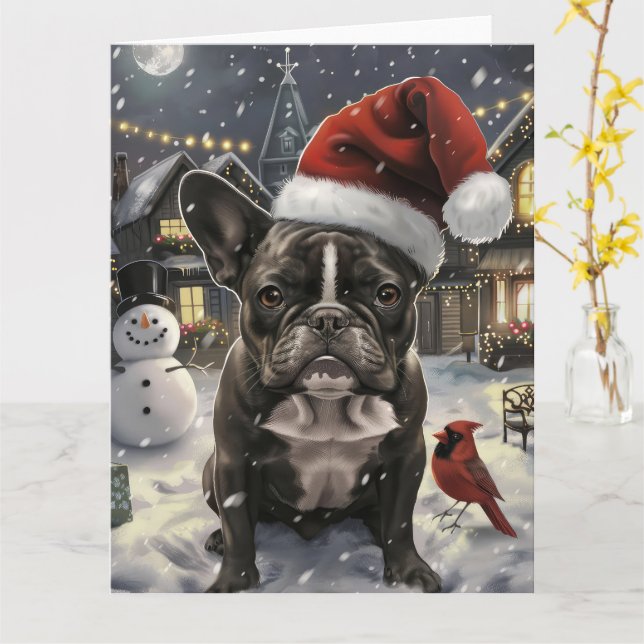Fransk Bulldog Winter Wonderland jul Joy Kort (Gul blomma)
