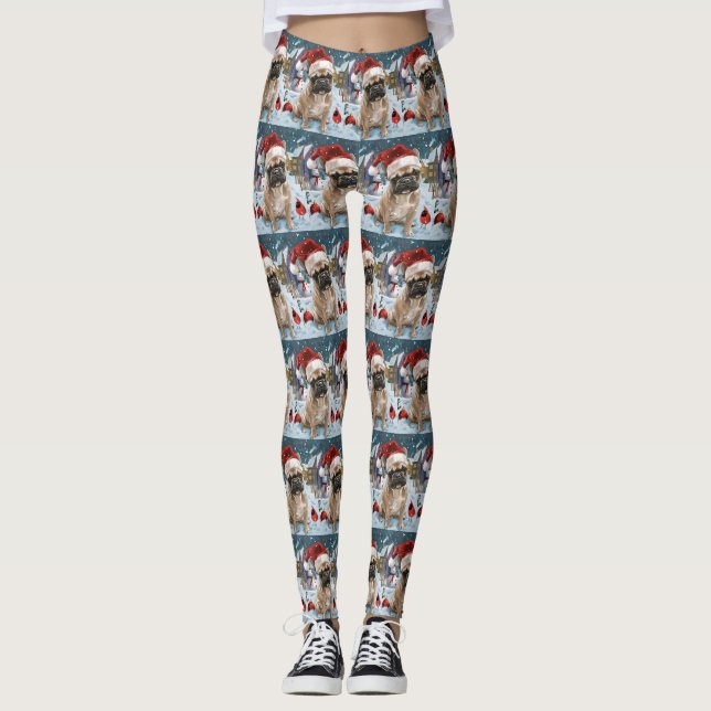 Fransk Bulldog Winter Wonderland jul Joy Leggings (Framsida)