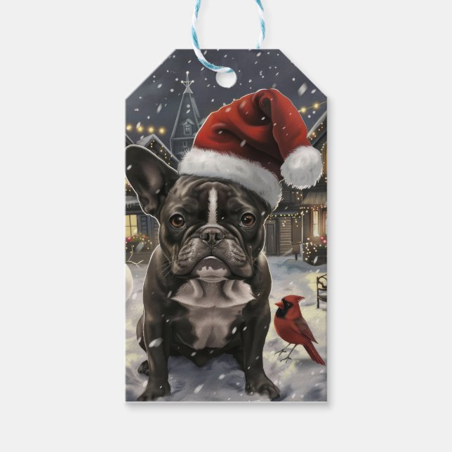 Fransk Bulldog Winter Wonderland jul Joy Presentetikett (Framsidan)