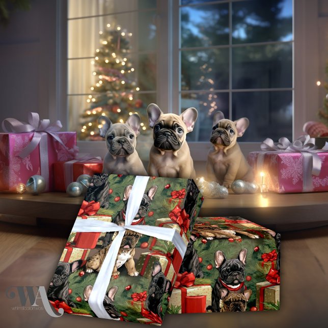 Fransk Bulldog Winter Woof-tales jul Presentpapper (Skapare uppladdad)