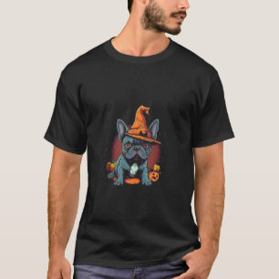 Fransk Bulldog Witch Hat Halloween Costume Hund Lo T Shirt
