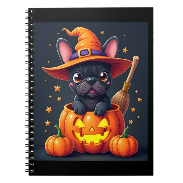 Fransk Bulldog Witch Pumpkin Halloween Manar Women Anteckningsbok (Framsidan)