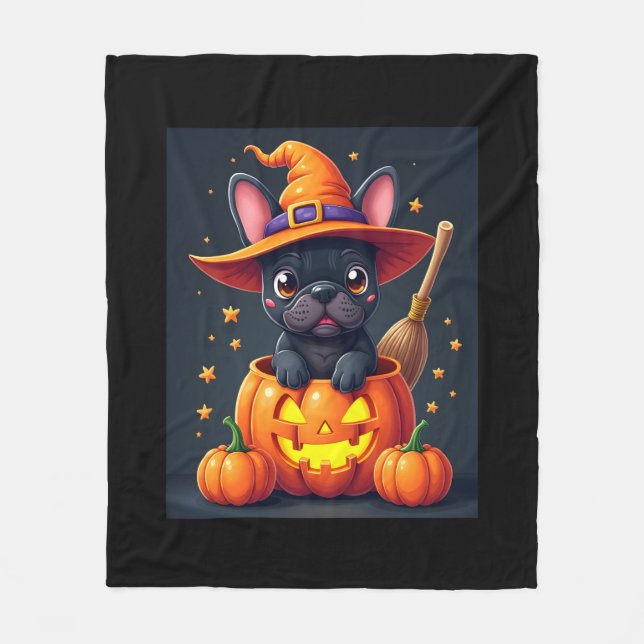 Fransk Bulldog Witch Pumpkin Halloween Manar Women Fleecefilt (Framsidan)