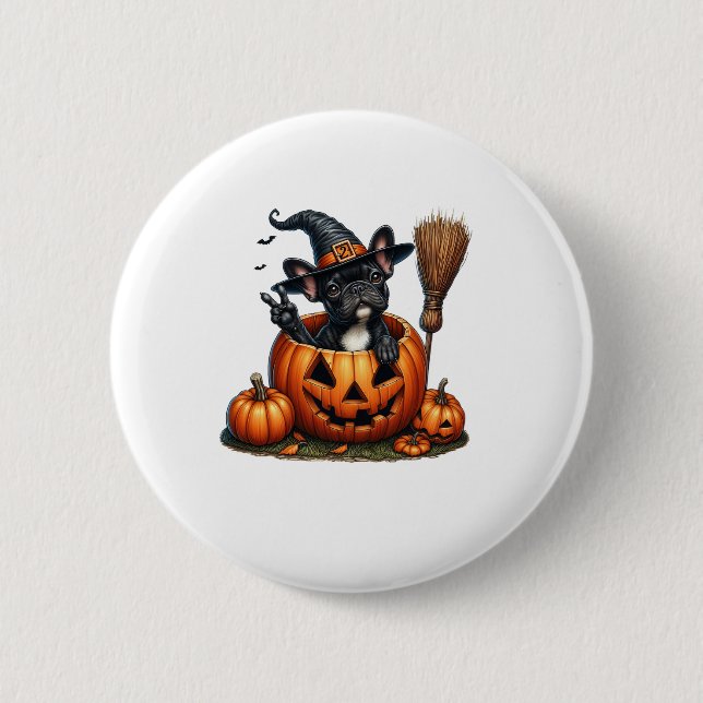 Fransk Bulldog Witch Pumpkin Halloween Manar Women Knapp (Framsida)