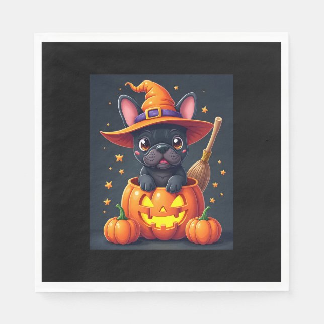 Fransk Bulldog Witch Pumpkin Halloween Manar Women Pappersservett (Framsidan)