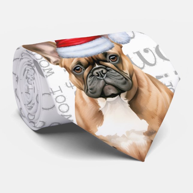 Fransk Bulldog Woof Jul Hundälskare Slips (Rullad)