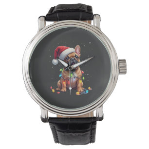 Fransk Bulldog Xmas Belysning Tomte Fransk Bulldog Armbandsur