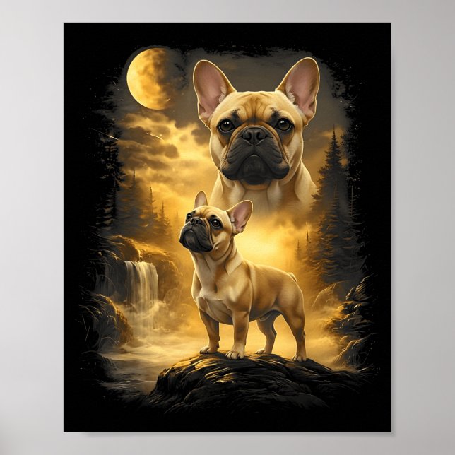 Fransk bulldog ! ylar mot månen meme 90s poster (Framsidan)