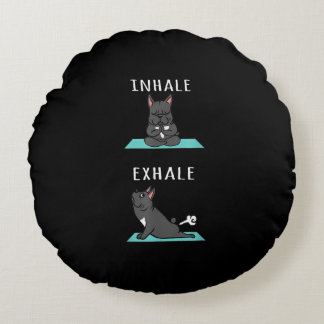 Fransk Bulldog Yoga Inhale Exhale Rolig hund Gift Rund Kudde