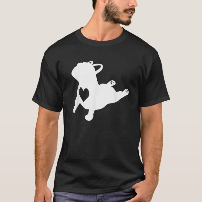 Fransk Bulldog Yoga Pose Shirt med hjärtat av Kärl T Shirt (Framsida)