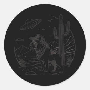 Fransk bulldogg cowboy ufo western  runt klistermärke