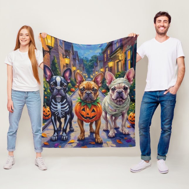 Fransk Bulldogg Halloween-kostym för trick-or-trea Fleecefilt (På plats)