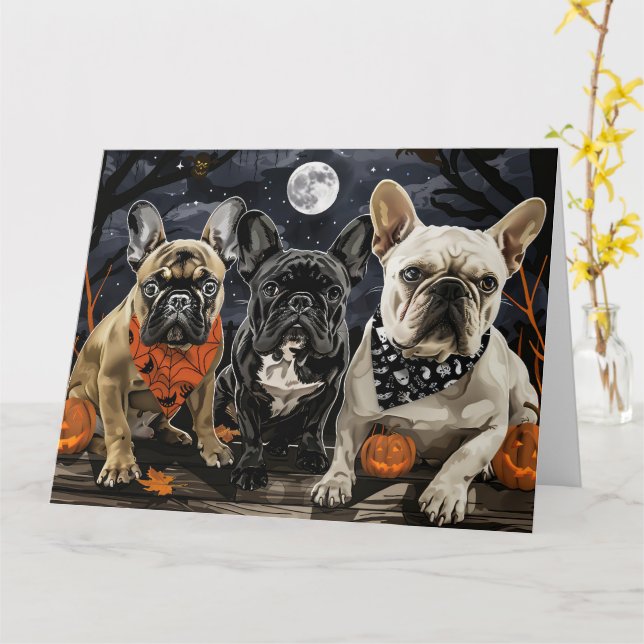 Fransk Bulldogg Halloween Kuslig Kort (Gul blomma)