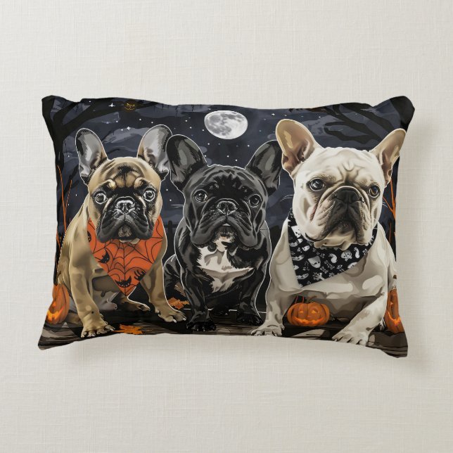Fransk Bulldogg Halloween Kuslig Prydnadskudde (Baksidan)